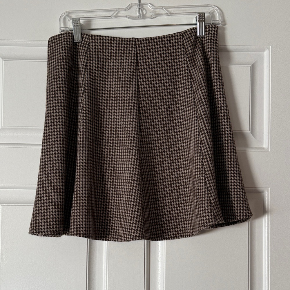 Hem & Thread Brown Houndstooth A-Line Skirt